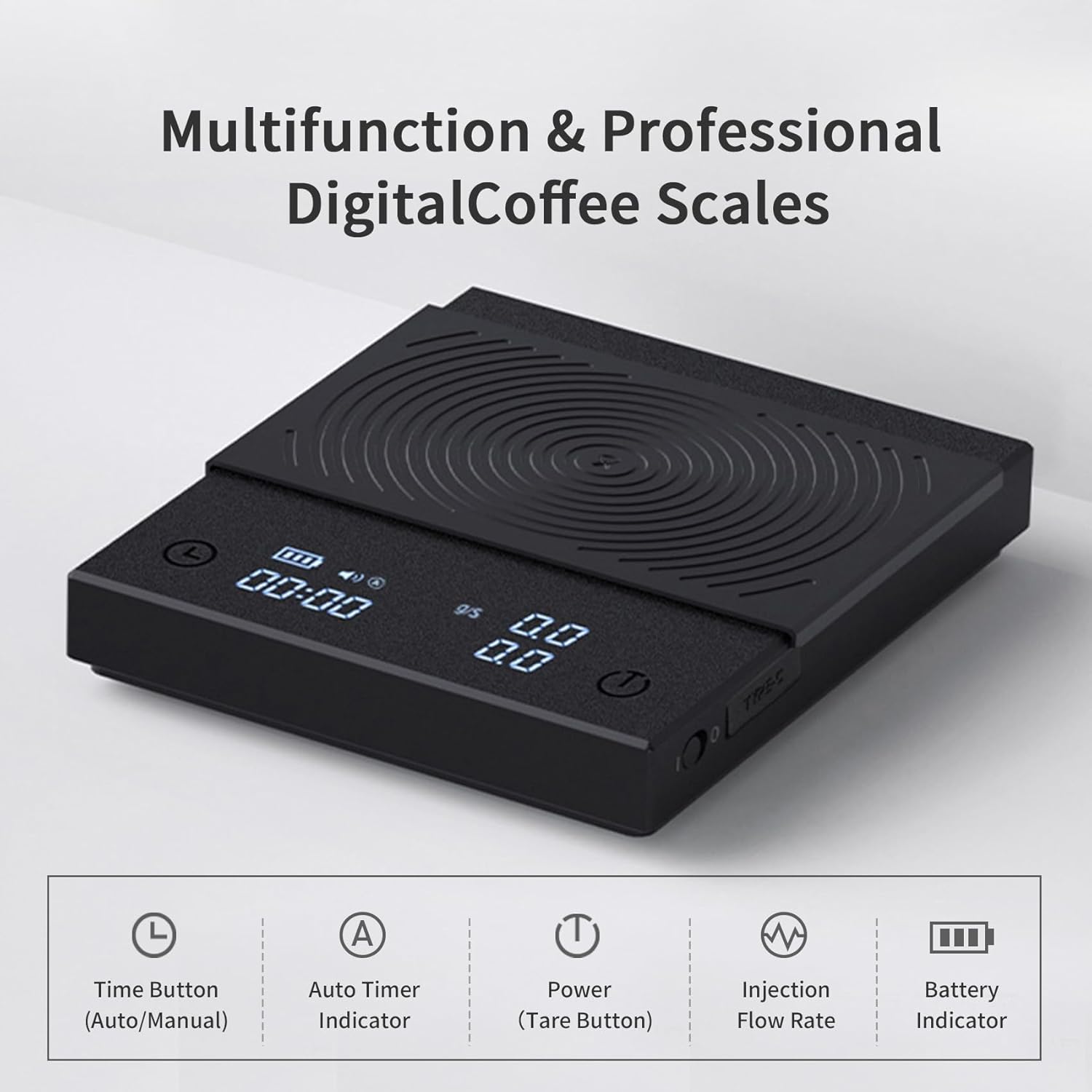 TIMEMORE Coffee Scale Basic 2.0 Electronic Espresso Scale with Water Flow Rate and Timer Function, Free Switching of Ounce/kg Units, Digital Scale for Kitchen/Baking/Cooking, Black