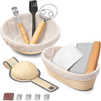 P&P CHEF Sourdough Bread Baking Supplies, 9” Round & 10” Oval Sourdough Proofing Baskets Starter Kit, Bread Making Tool Set with Cloth Liner Bread Lame Scraper Brush Dough Whisk