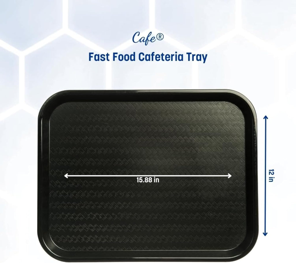 Carlisle FoodService Products Fast Food Cafeteria Tray 14" x 18", Durable Polypropylene with Slip-Resistant Surface, Stackable for Cafes and Schools, BPA-Free, Black