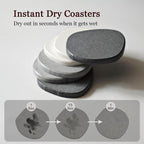Instant Dry Stone Absorbent Diatomite Coaster Set of 6 for Drinks Wine Coffee, Modern Unique Cup Diatomaceous Earth Coasters for Coffee Table Office Desk, Grey and White