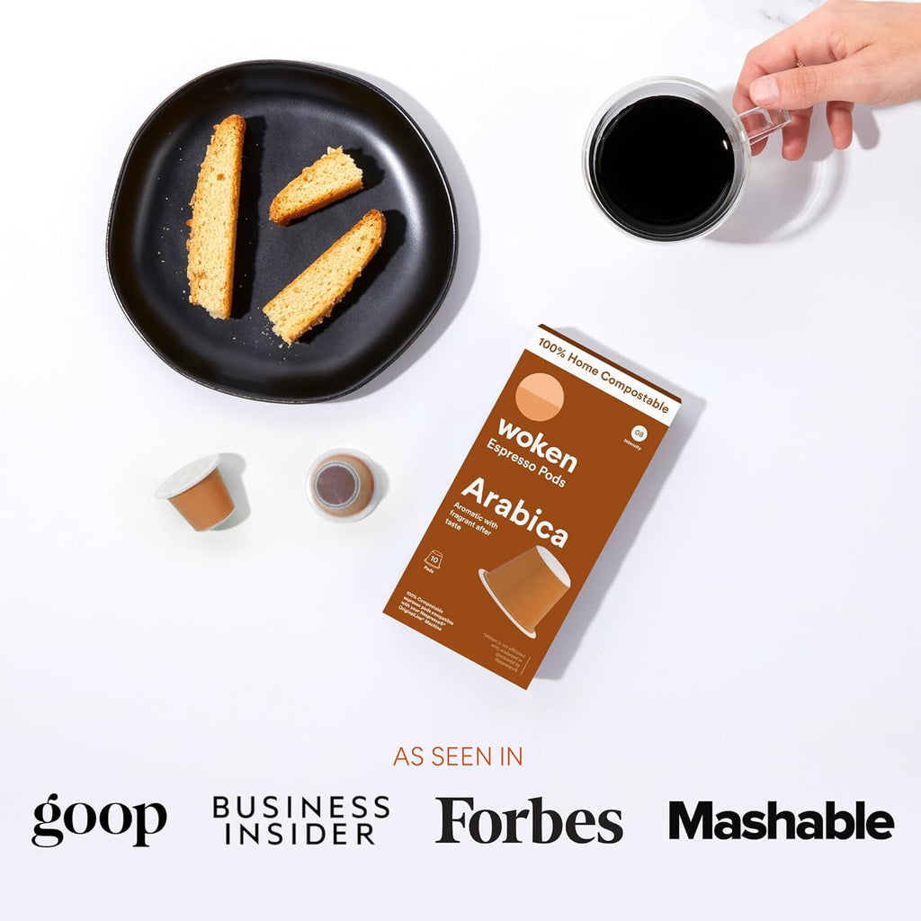 WOKEN COFFEE Compostable Nespresso Pods - Arabica Medium Roast Italian Espresso Coffee Capsules Compatible With Nespresso Coffee Machine (60 Pod Count, 6 Boxes)