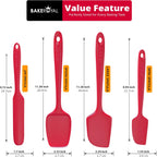 Silicone Spatula Set - 4-Piece Rubber Spatulas Silicone Heat Resistant 600°F for Everyday Task - Seamless Design Kitchen Spatulas for Nonstick Cookware - Red