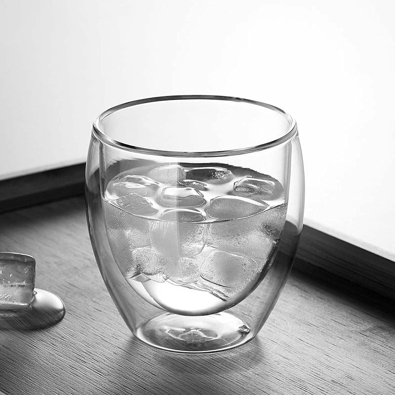 8oz Glass Coffee Mugs Set of 2, Double Walled Espresso Cups for Latte Cappuccino Cocoa Milk Cafe Juice, Clear Glass Tea Cup Set Glassware Gift for Christmas Birthday