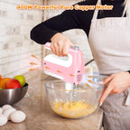 Hand Mixer Electric, 5-Speed Powerful 400W Motor, Hand Mixer Electric Handheld, Handheld Mixer with Turbo Boost & Storage Case, 2x Flat Beaters, 2x Dough Hooks, 1x Whisk for Baking (Pink)