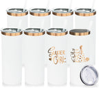 20 oz Skinny Tumblers Bulk 8 Pack, Stainless Steel Insulated Tumbler with Lids and Straws, Slim Double Wall Powder Coated Travel Coffee Mugs Reusable Cup for Hot Cold Drinks (White,8 pack)
