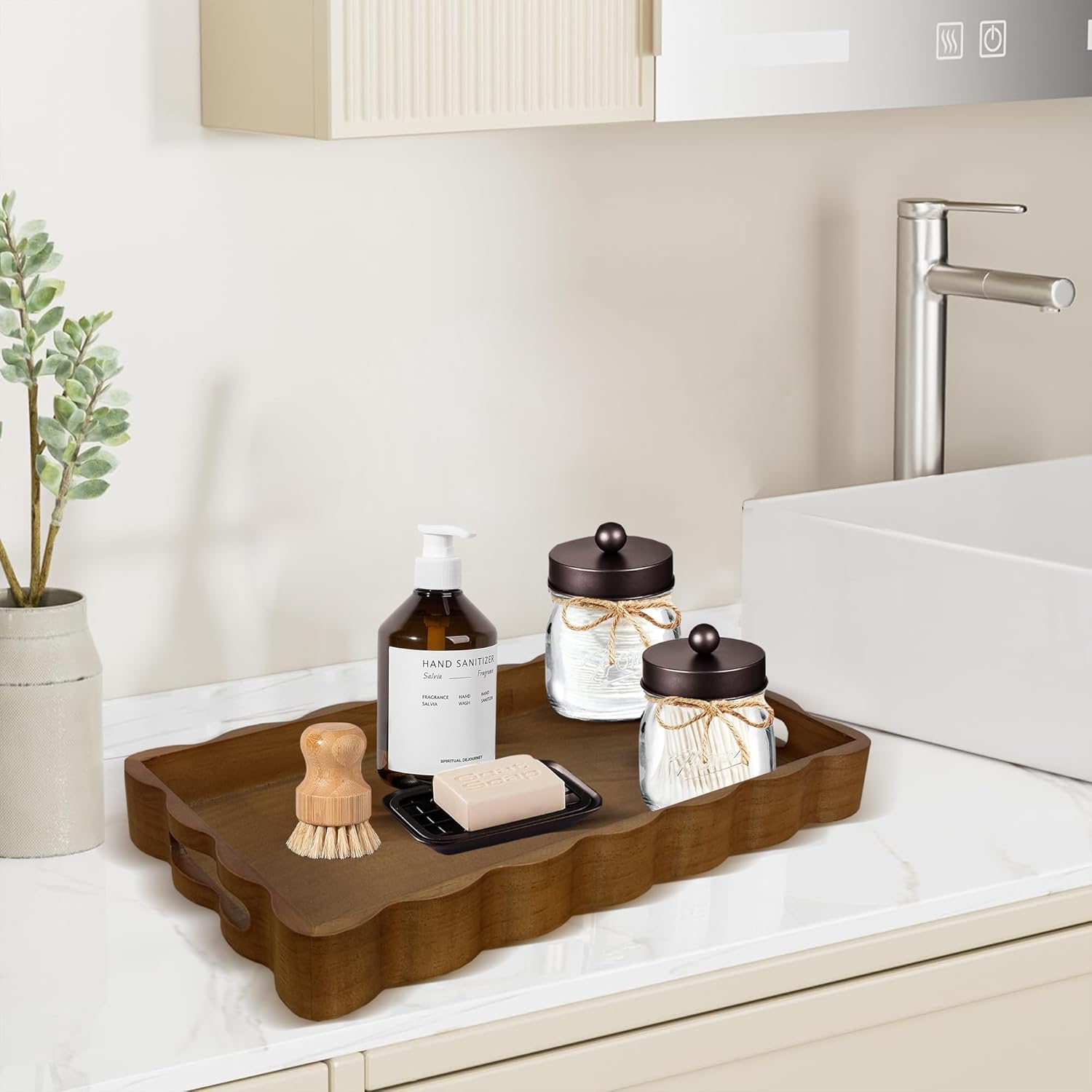 JUIOETURPine Wood Decorative Tray with Handle Rectangular Wooden Serving Tray for Breakfast in Bed,Coffee Table,Dining Table,or Kitchen - Perfect for Living Room,Bedroom,and Entryway Decor (Brown)