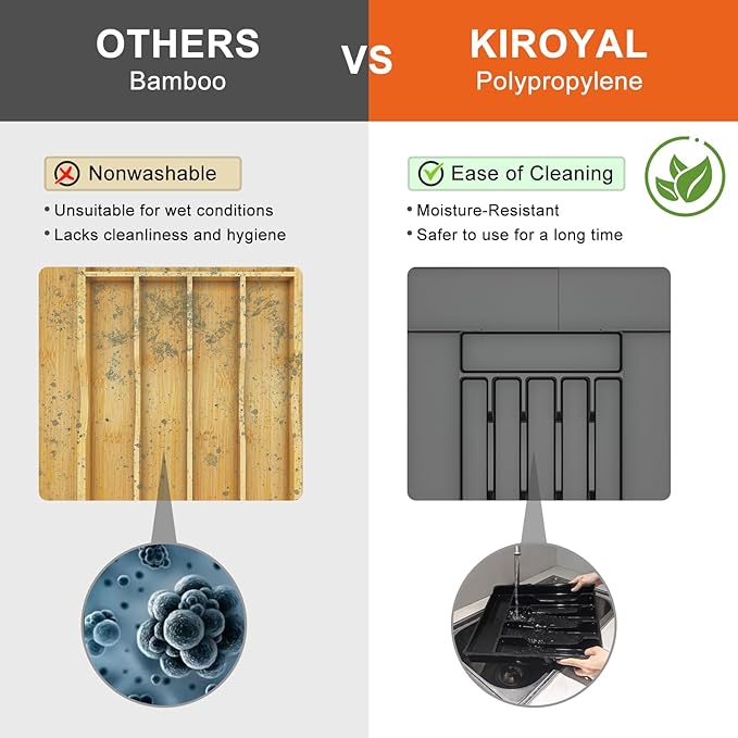 Silverware Organizer, Expandable Kitchen Drawer Organizer, Adjustable Cutlery Organizer, Forks, Knifes, Multipurpose Storage Divider(6-9 Slots), Large, Black