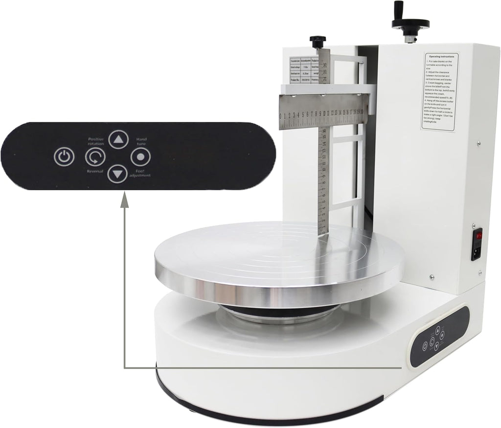 TECHTONGDA Cake Cream Spreading Frosting Icing Turntable Automatic Coating Machine with Graduated Scraper 60-320RPM Rotating Speed for 6-14inch Cakes White