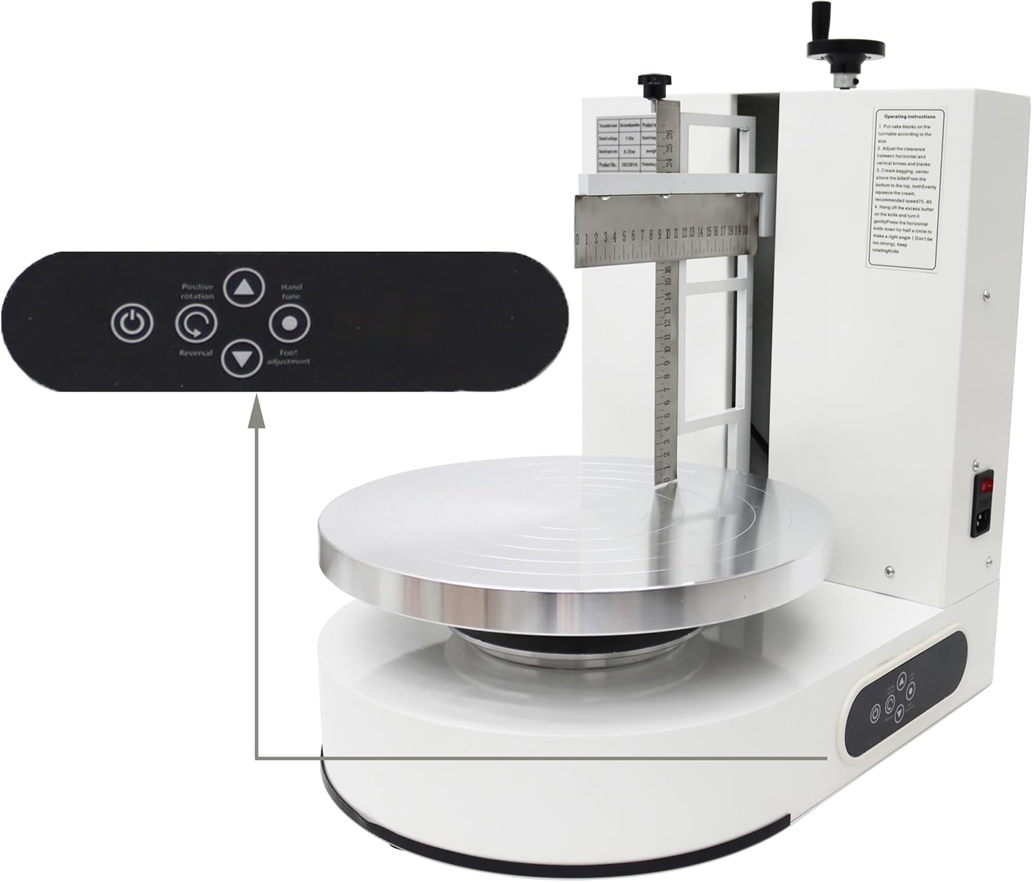 TECHTONGDA Cake Cream Spreading Frosting Icing Turntable Automatic Coating Machine with Graduated Scraper 60-320RPM Rotating Speed for 6-14inch Cakes White