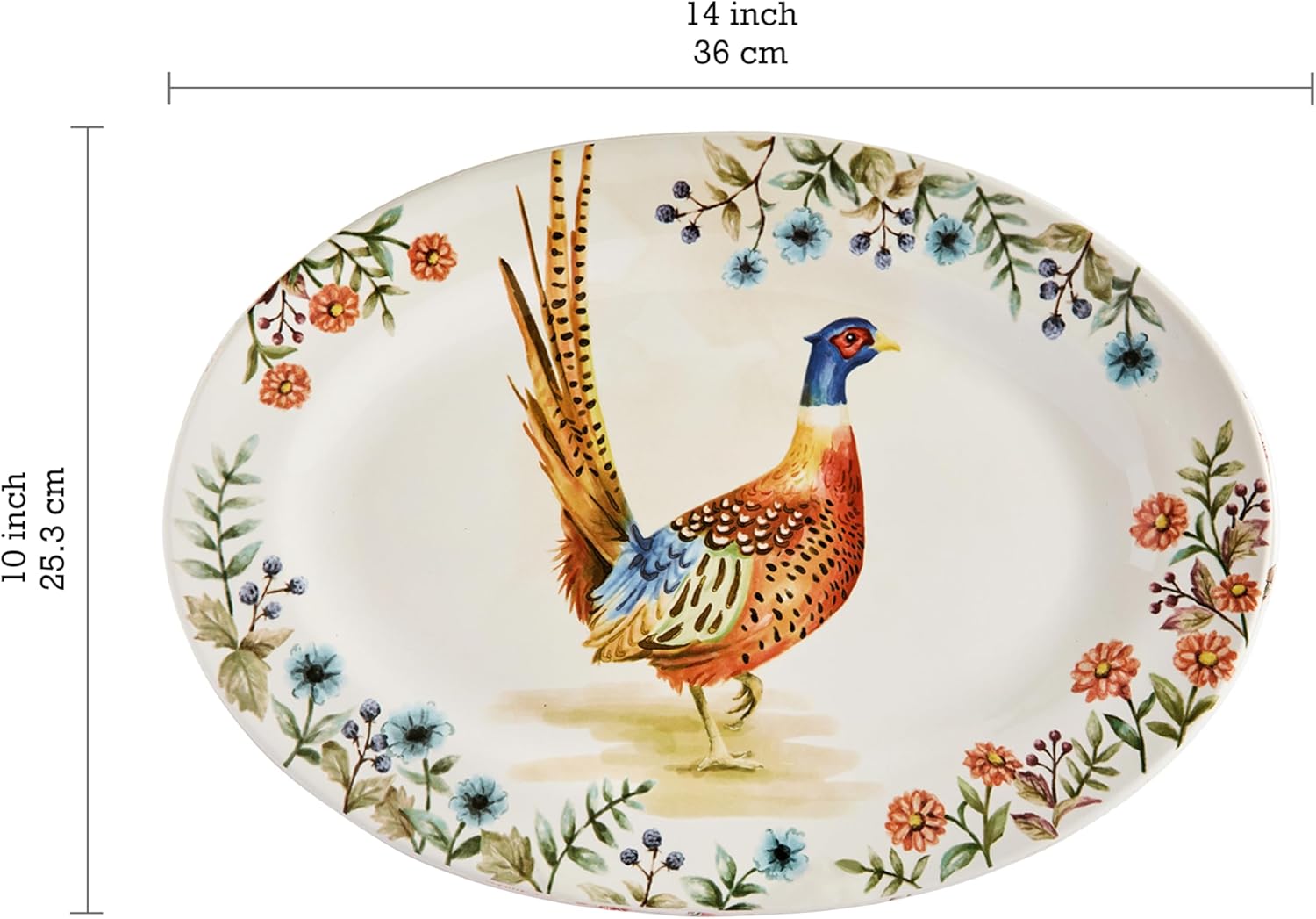 Bico Autumn Birds 16 plus 14 inch Oval Platters Set, Set of 2, Microwave and Dishwasher Safe, for Serving Fish, Chicken, Turkey