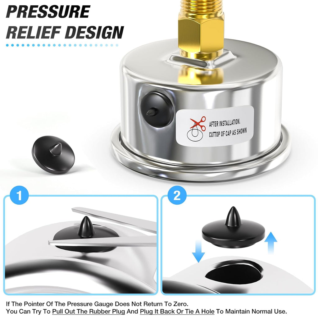 MEANLIN MEASURE 0~300Psi Dry Pressure Gauge Stainless Steel 1/4" NPT 2" FACE DIAL Waterproof for Air Compressor Air Regulator Water Filter Center Back Mount, with 1/2" NPT and 3/8" NPT Hex Bushing