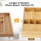 Fabsome Silverware Organizer for Kitchen Drawers, 2.5'' Deep 12.8'' Wide Bamboo Wood Flatware Tray with Deep Slots for Large Cutlery Utensil Drawer
