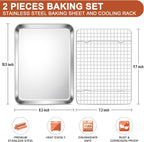 E-far Stainless Steel Baking Sheet with Wire Rack Set, 10.5” x 8.3” Cookie Sheet Baking Pan for Toaster Oven, Small Metal Tray with Cooling Rack for Cooking Roasting, Non-Toxic & Dishwasher Safe