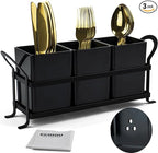 Cutlery Holder with Drain Holes, Dishwasher Safe Silverware Caddy for Party, Kitchen Counter, 3pcs Bins Set Countertop Utensil Holder for Spoons, Forks and Knives, Black