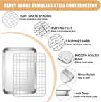 E-far Baking Sheet with Rack Set, 9.5” x 7.3” Stainless Steel Cookie Sheet Baking Pan for Toaster Oven, Mini Metal Tray with Cooling Wire Rack for Cooking Roasting, Non-toxic & Dishwasher Safe