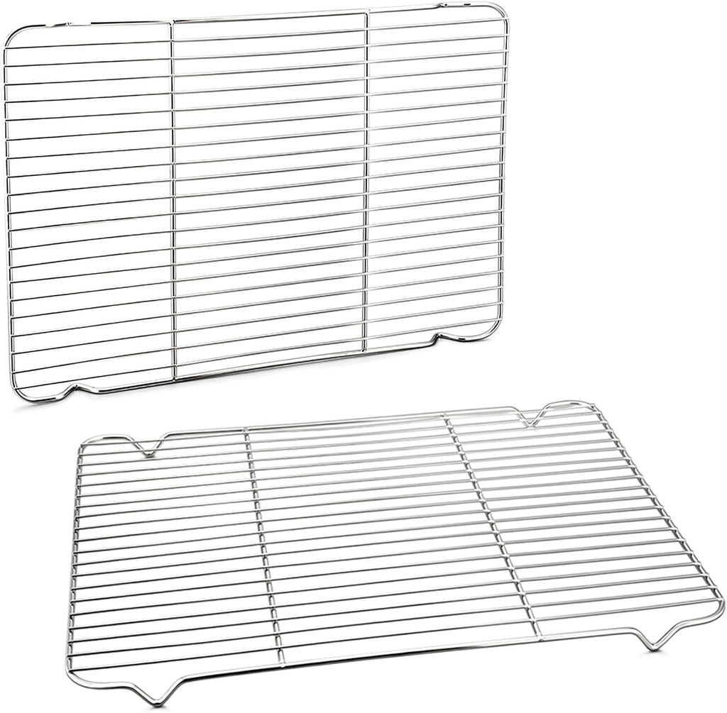 P&P CHEF Cooling Baking Rack Pack of 2, Stainless Steel Cooling Racks for Cooking Baking Roasting Grilling Drying, Dense Wires & Smooth Edge, Easy to clean, Silver, 16.6" x 11.5"