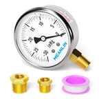 MEANLIN MEASURE -30~0Psi Stainless Steel 1/4" NPT 2.5" FACE DIAL,Vacuum Liquid Filled Pressure Gauge,Single Scale, WOG Water Oil Air Lower Mount, with 1/4" x 1/2" NPT and 1/4" x 3/8" NPT Hex Bushing