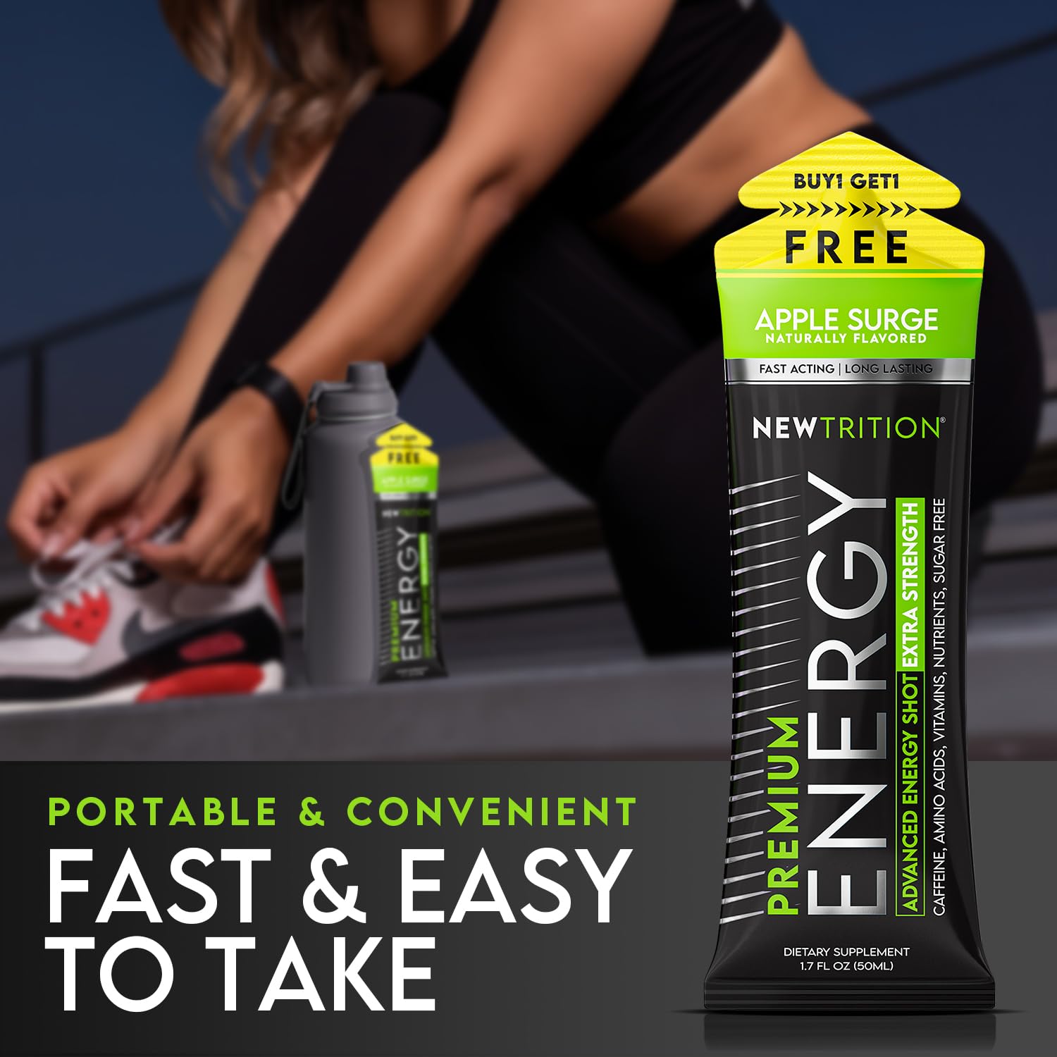 NewTrition® Extra Strength Energy Shots, 250mg Caffeine Energy Shots with Vitamin B & Amino Acids, Sugar-Free Vitamin Energy Shot, 1.7 fl oz (Pack of 12, Apple Surge)