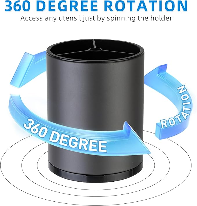 Kitchen Utensil Holder Extra Large 360°Rotating For Counter Organizer Stainless Steel Storage Cooking Silverware Caddy 3 Compartment Flatware Spoon Spatula Tool Cutlery Container(Grey)