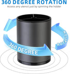 Kitchen Utensil Holder Extra Large 360°Rotating For Counter Organizer Stainless Steel Storage Cooking Silverware Caddy 3 Compartment Flatware Spoon Spatula Tool Cutlery Container(Grey)