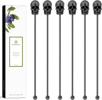 Homestia 6Pcs Skull Swizzle Sticks 7.5inch Coffee Stirrers Reusable Stainless Steel Beverage Cocktail Stirrer for Bar Halloween Party Mixing Drinks (Black)