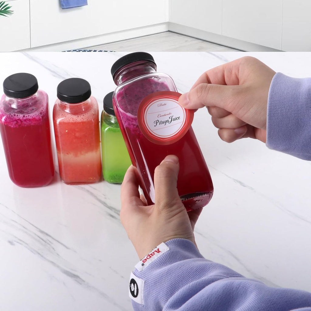 BIGIVACA 16 oz Glass Juice Bottles with Lids,12 PACK Bottles for Juicing,Square Drinking Jars Glass for Coffee,Cola,Milk,Tea in Travel,Work,School