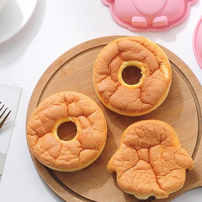 4 Inches Silicone Donuts Pan Set, 4 Pieces Non-stick Pastry Molds Cake Baking Molds for Bagel and Doughnut Cake Pans (Pink)