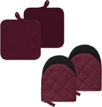 Oven Mitts and Pot Holders Set, Pack of 4, Heat Resistant Silicone Kitchen Mini Oven Mittens for 500 Degrees, Mini Oven Gloves and Hot Pads for Baking Grilling Barbecue Microwave Machine Washable