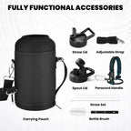 Insulated Water Bottle 64 oz, Triple Wall Vacuum Stainless Steel (Cold for 48 Hrs), Leak Proof & Non-BPA, Half Gallon Water Flask Jug with Paracord Handle & Straw Spout Lids