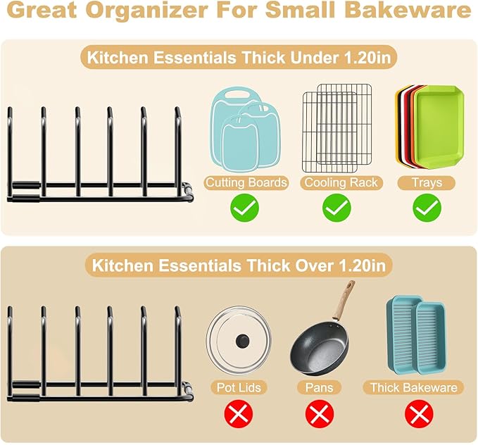Cutting Board Organizer and Baking Sheet Rack, [2-Pack] Black Heavy Duty Metal Cookie Sheet Organizer for Cutting Board Storage & Plate Holder for Cabinet, Tray Dividers for Cabinets