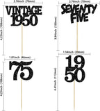 Gyufise 24Pcs Vintage 1950 Cupcake Toppers Glitter Cheers to 75 Fabulous Seventy Five Cupcake Picks 75th Birthday Wedding Anniversary Party Cake Decorations Supplies Black