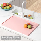 Rnivvi Silicone Coffee Mat, 16" x 24" Waterproof Raised Edge Coffee Bar Mats for Espresso Machine Station Accessories, Heat Resistant Dish Drying Pad for Kitchen Counter, Rubber Bar Decor Pad, Pink