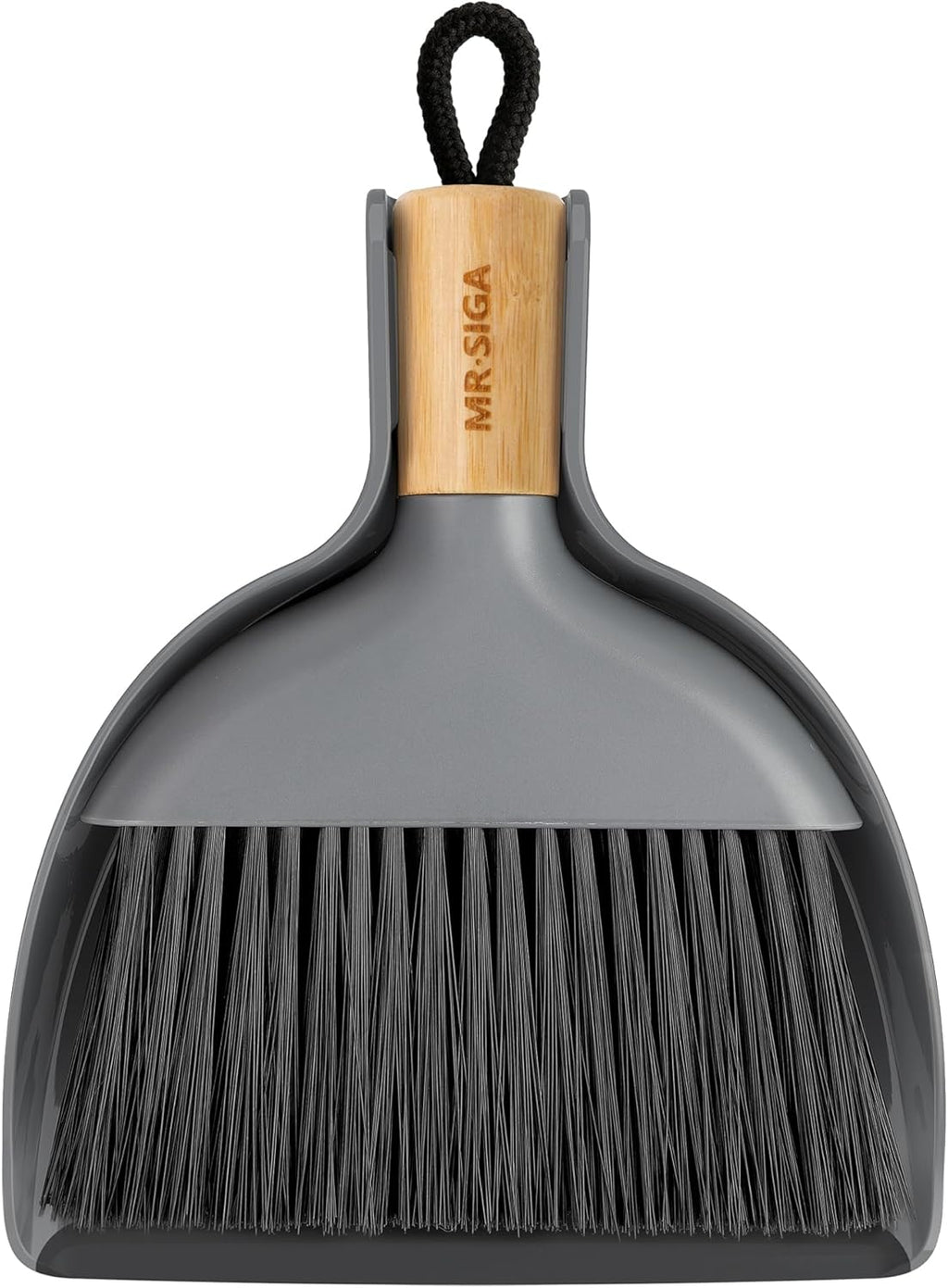 MR.SIGA Mini Dustpan and Brush Set, Portable Cleaning Brush and Dustpan Combo with Bamboo Handle, Gray, 1 Set