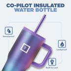 IRON °FLASK Co-Pilot Insulated Mug w/Straw & Flip Cap Lids - Cup Holder Bottle for Hot, Cold Drink - Leak-Proof - Water, Coffee Portable Travel Mug - Sand, 16 Oz