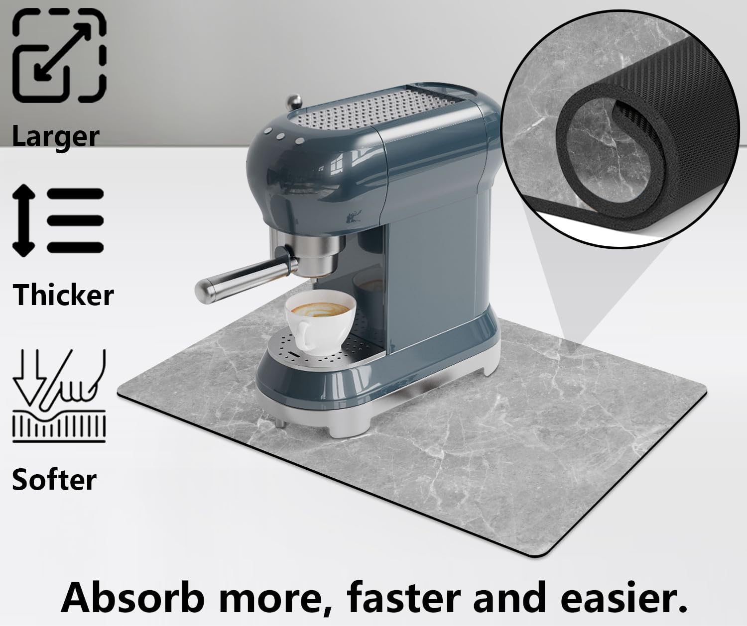 Golener Coffee Maker Mat for Countertops, 19" x 13" Dripper Pad, Absorbent Washable Reversible Microfiber Dish Drying Mat, Kitchen Accessories, Under Small Appliance Mat