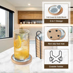 Wood Coasters Set of 8 with Holder, Cewiru Cup Mat for Drinks, Absorbent Coasters with Felt Insert for Coffee Table Protection, Modern Style Home Dining Table Decor, 4.3" Gray