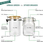 Urban Green Borosilicate Glass Storage Jars with Airtight Locking Clamp Lids, Airtight Canister Set，Coffee Set of 3 with Spoon (50oz, 24oz, 18oz), Storage Containers with Bamboo Lid