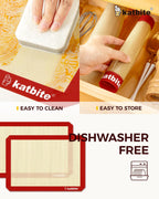 Katbite Silicone Baking Mat Colorful Collection - Set of 3: 2 Half Sheets Mats (11 5/8" x 16 1/2") + 1 Quarter Baking Sheet, Reusable & Nonstick Bakeware Mats for Cookies, Macarons, Bread (Red)