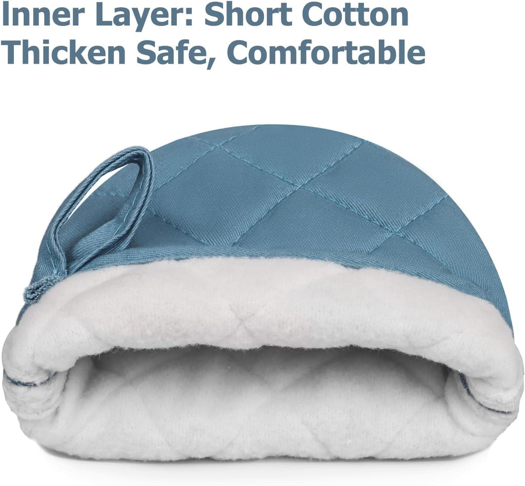 1 Pair Short Oven Mitts, Heat Resistant Silicone Kitchen Mini Oven Mitts for 500 Degrees, Non-Slip Grip Surfaces and Hanging Loop Gloves, Baking Grilling Barbecue Microwave Machine Washable