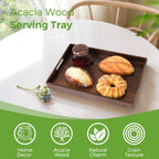 Acacia Wood Serving Tray with Handles, 17 Inch Wooden Tray for Ottoman, Breakfast, Lunch, Dinner, Decorative Rectangular Tray for Living Room, Kitchen Counter, Outdoor