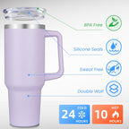 DOMICARE 40 oz Tumbler with Handle and Straw, Stainless Steel Tumbler with Lid and Straw, Reusable Vacuum Insulated Cup, Travel Coffee Mug, Lavender, 1Pack