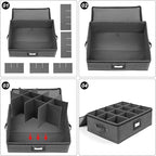 Mug Storage Box with Dividers, China Storage Containers for Tea Cups and Coffee Mugs with Zipper Lid and Rivet Reinforced Handles, Hard Shell and Stackable (Black)