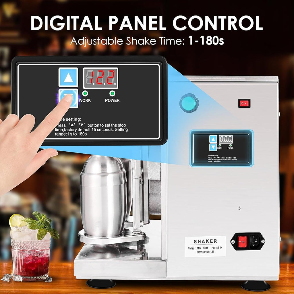 "Automatic Electric Milk Tea Shaking Machine, Double Frame, High Efficiency, Intelligent Control, Stainless Steel, 400r/min, 750ml Cups, Wide Application"