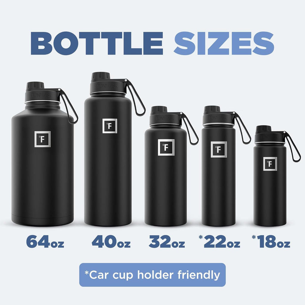 IRON °FLASK Camping & Hiking Hydration Flask with 3 Lids - Stainless Steel, Double Walled & Vacuum Insulated Water Bottle - Leak Proof & BPA Free (Blue Waves, Spout - 40 oz)