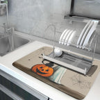 Happy Halloween Black Cat Ghost Dish Drying Mat for Kitchen Counter,Halloween Pumpkin Spiderweb Bat Drying Mat 18 x 24 Inch with High Absorbent Microfiber Drainer Mat for Coffee Bar