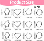 12 Pcs Cookie Cutters Biscuit Cutter Fruit Cutter Shapes Stainless Steel Fondant Cake Mold Heart Flower Star Round Shapes Metal Cutters for Baking