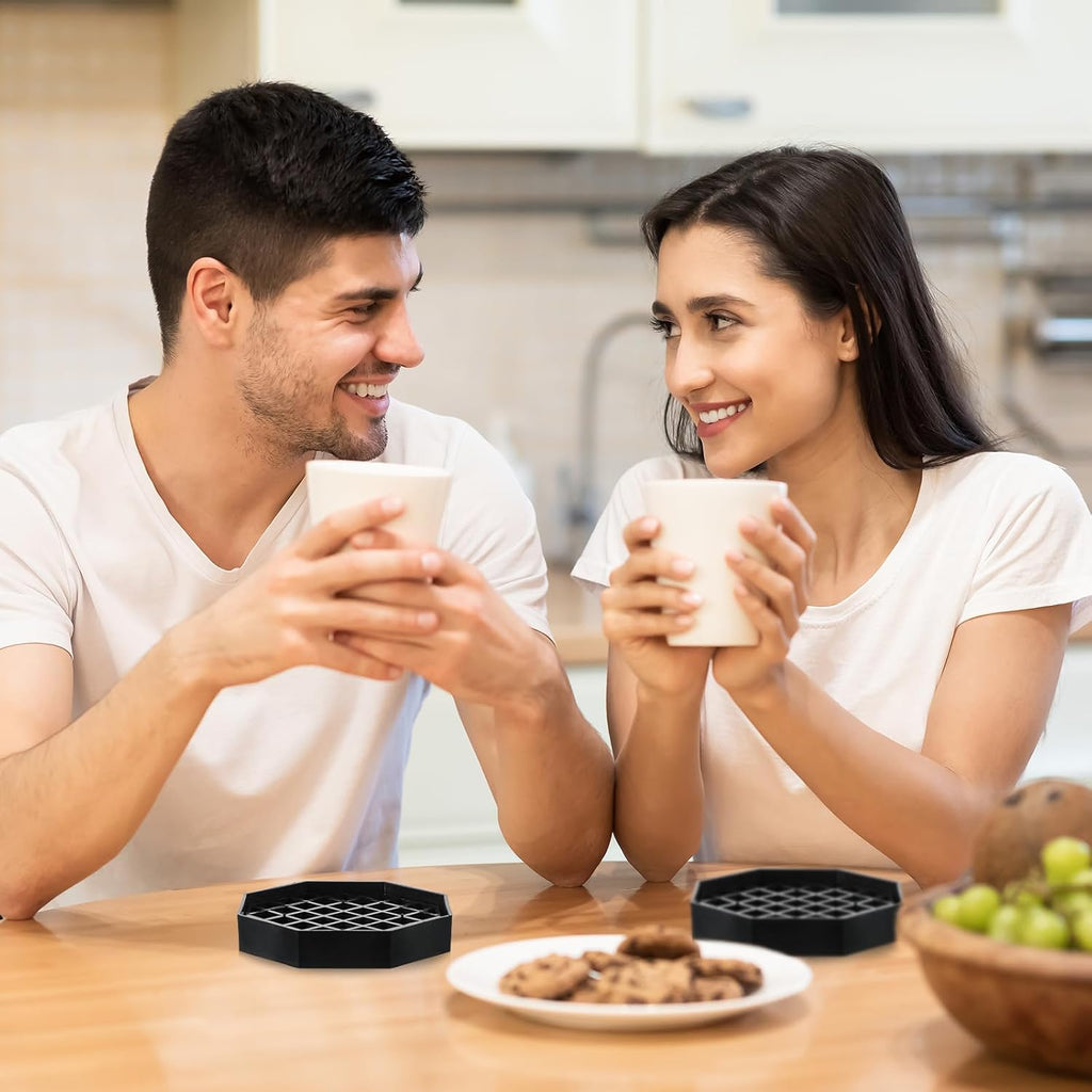 2 Pcs Coffeecountertop Octagon Driptrays, Coffee Drips Tray, 4" Drip Trays, Black Plastic Drips Tray Coaster with Honeycomb Grid for Coffee Station or Kitchen Drink Tea Wine Spill Protection
