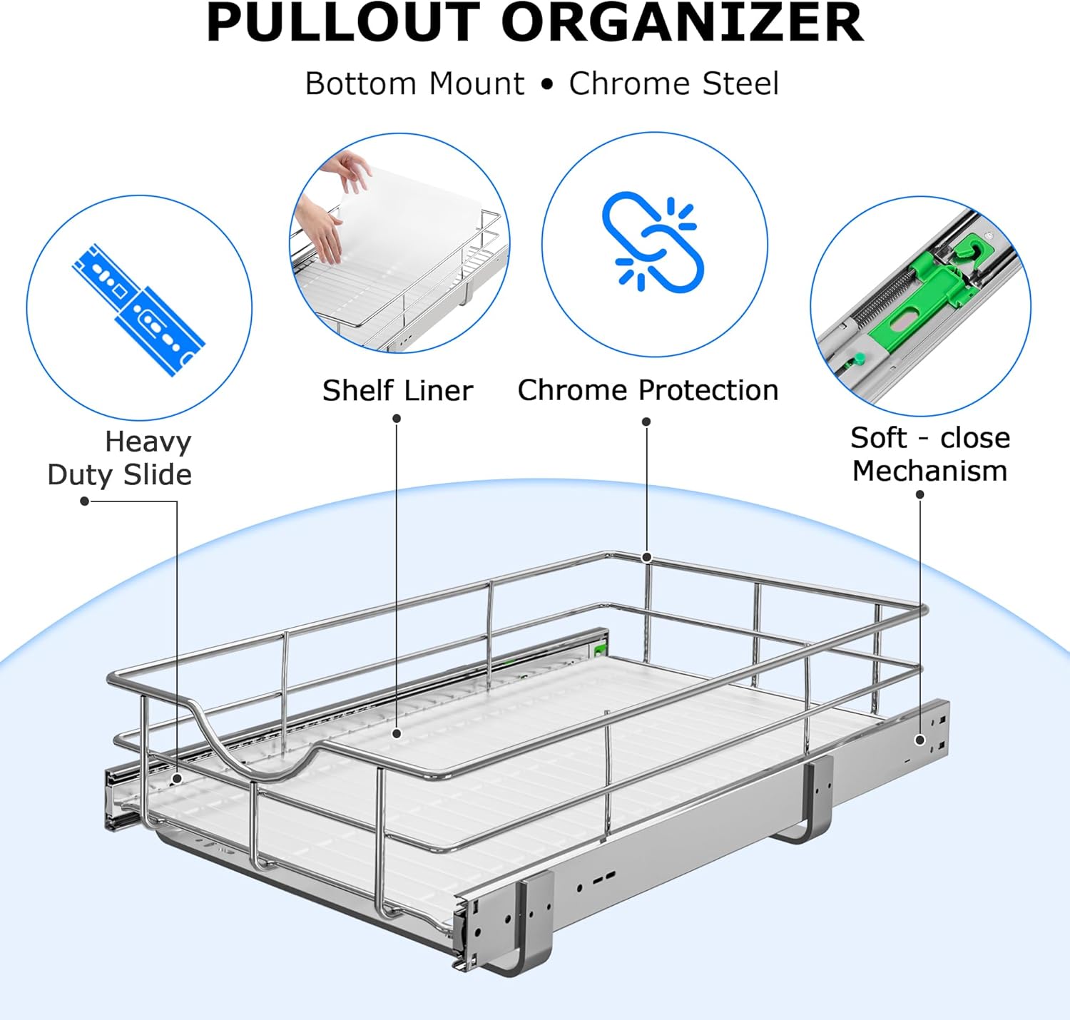 WelFurGeer Soft Close Slide Out Cabinet Shelf, 14" W x 22" D Pull Out Drawers for Kitchen Cabinets, Kitchen Shelf Organizer, Cupboard Organizers and Storage, Under Cabinet Pull Out Shelves