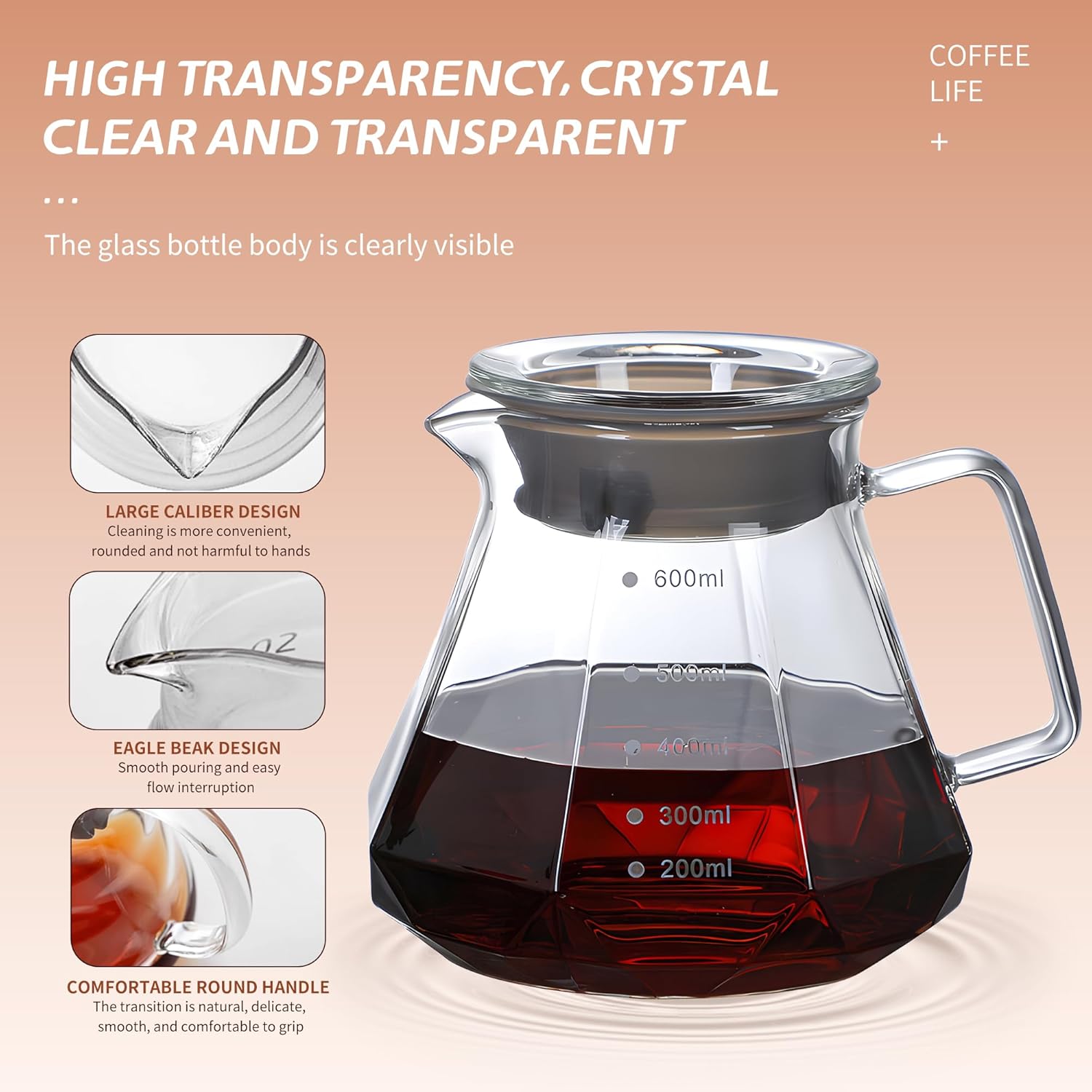 Glass Coffee Server for Drip Coffee Maker, Standard Glass Coffee Carafe, Coffee Pot with Lid, Clear, 03 800ml(27oz)