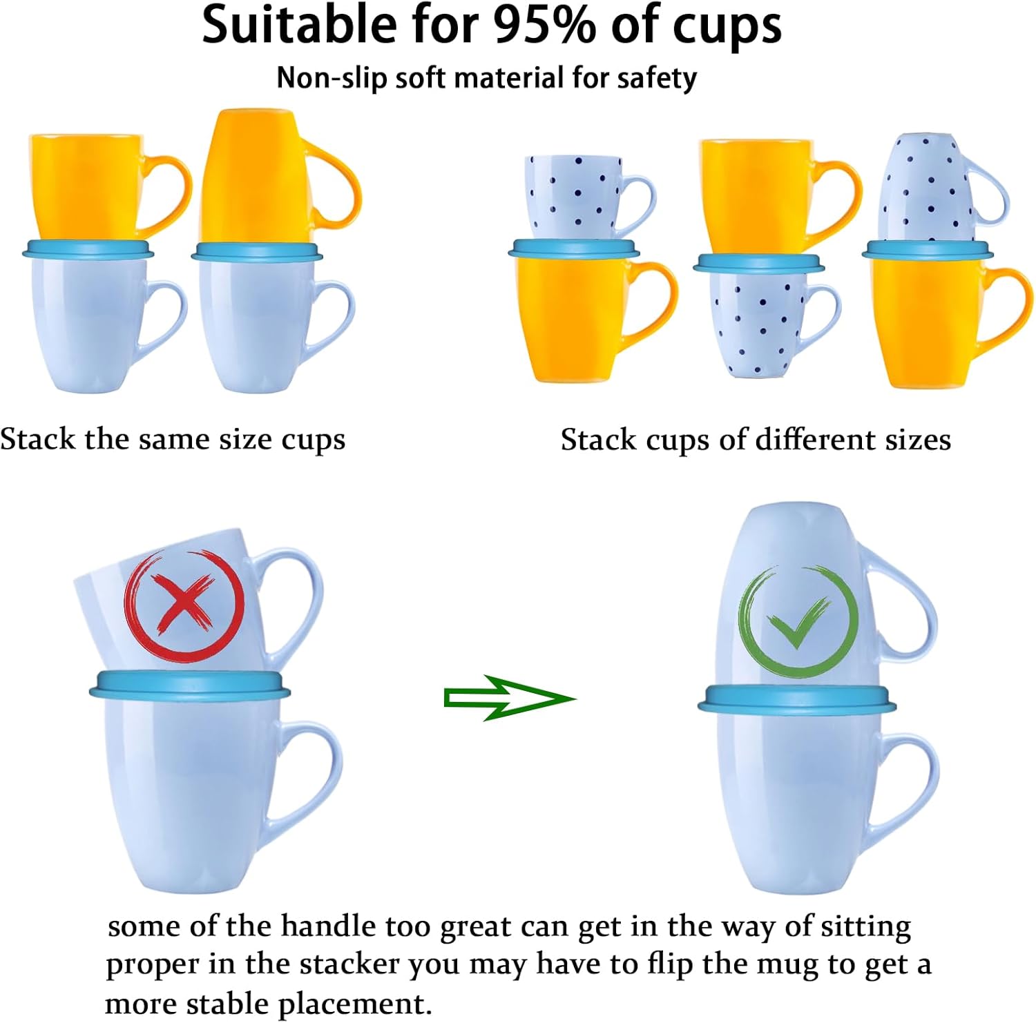 Coffee Mug Organizers and Storage (6Pack), Adjustable Mug Organizer for Kitchen Cabinet Shelf, Cup Stacker Holder for Tea Cup, Coffee mug, Glassware, Save Space for Cupboard